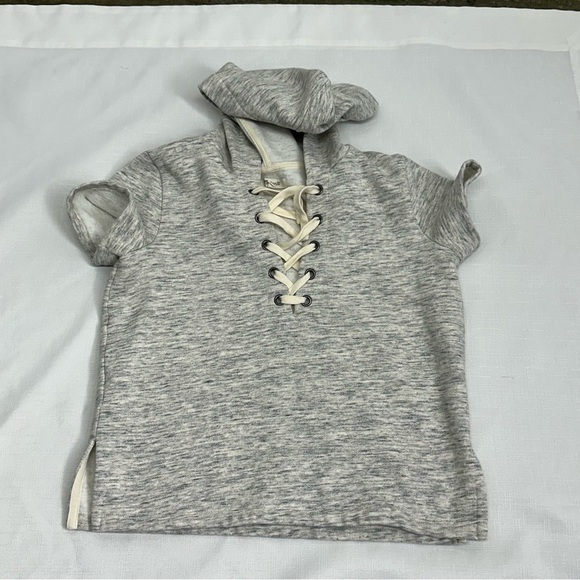 Madewell Size Small Gray Lace Up Short Sleeve Sweatshirt - Picture 5 of 10